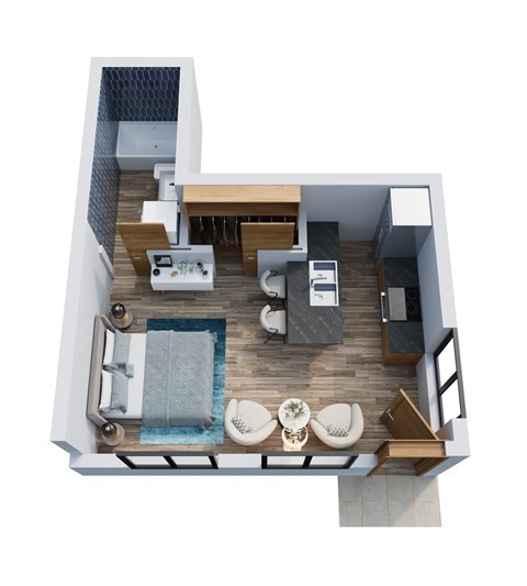 Floor plan for studio, 1 bath, 345 sqft